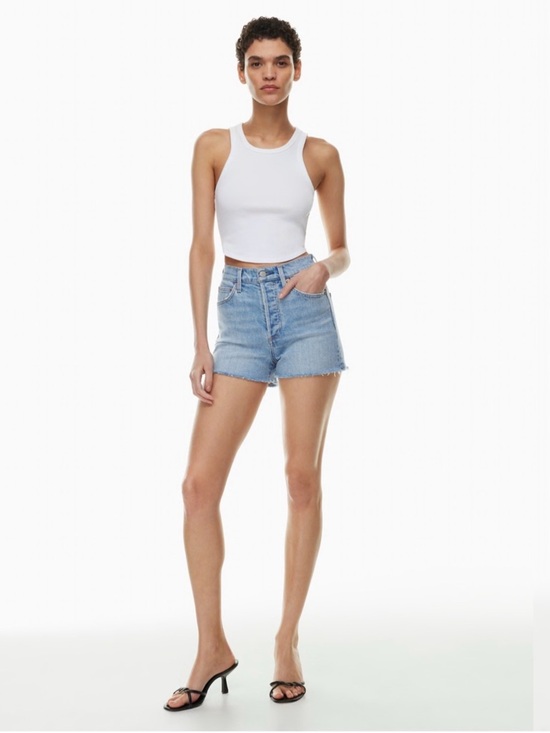 Denim Forum Pants - 🆕 NWT Denim Forum The '50s Arlo Hi-Rise Denim Short Frayed in 7 Yrs Bleu Taboo
